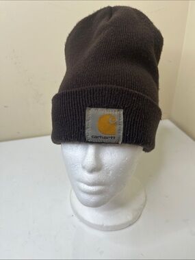 Carhartt Brown Beanie Hat with Yellow Logo Patch